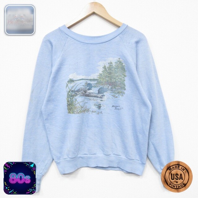 【20%OFF】ヘルスニット 80s ラグランスウェット 鳥 ライトブルー メンズL相当 | 古着