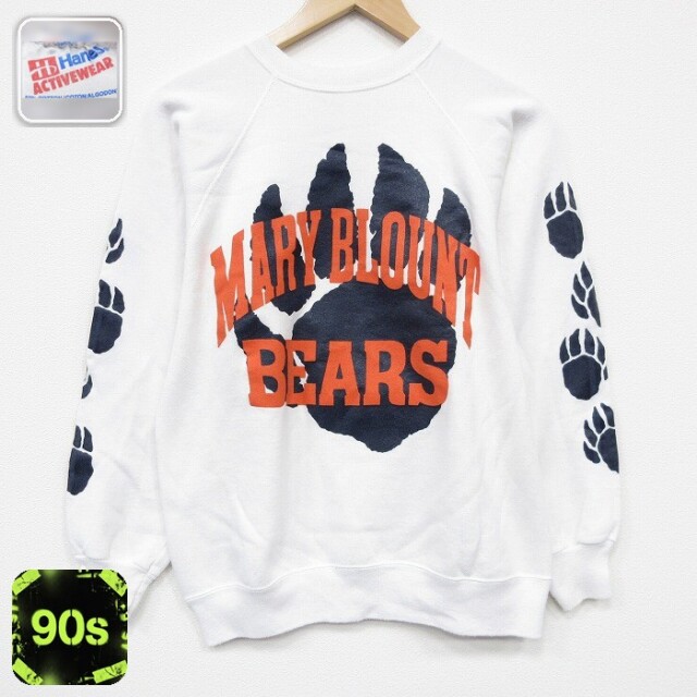 【20%OFF】ヘインズ 90s 長袖スウェット ベアーズ ホワイト メンズM相当 | 古着
