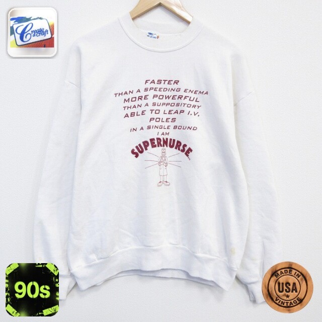 【20%OFF】スーパーナース 90s ラグランスウェット ホワイト メンズL相当 | 古着