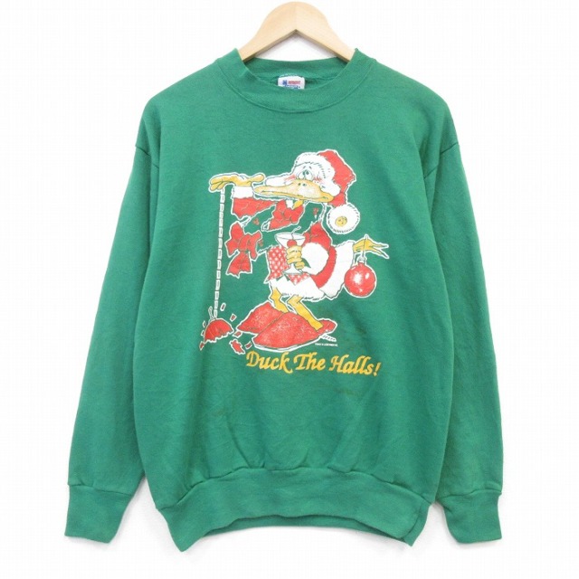 90s 長袖スウェット 鳥 グリーン メンズM相当 | 古着