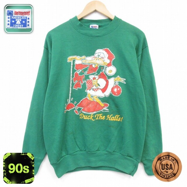【20%OFF】90s 長袖スウェット 鳥 グリーン メンズM相当 | 古着