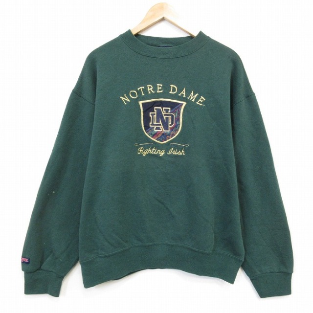 ジャンスポーツ 90s 長袖スウェット ノートルダム グリーン メンズL相当 | 古着