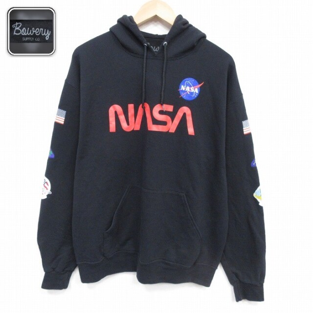 【20%OFF】NASA 長袖スウェットパーカー ブラック メンズL相当 | 古着
