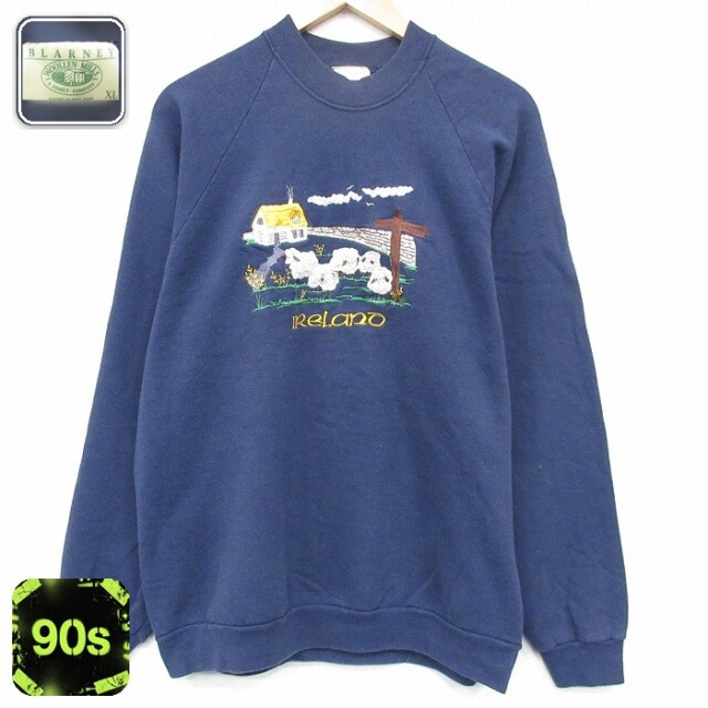【20%OFF】ブラーニー 90s ラグラン長袖スウェット 刺繍 ネイビー メンズL相当 | 古着