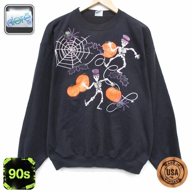 【20%OFF】90s 長袖スウェット スケルトンスパイダー ブラック メンズXL相当 | 古着