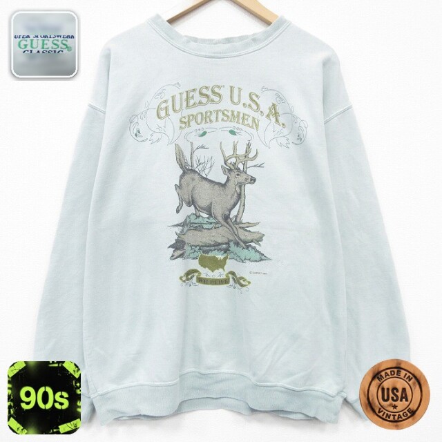 【20%OFF】ゲス 90s 長袖スウェット シカ ライトグリーン メンズXL相当 | 古着
