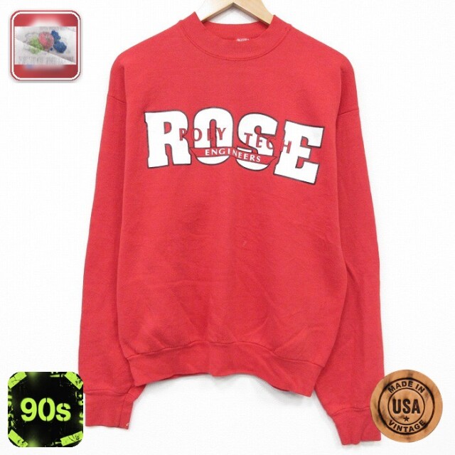 【20%OFF】フルーツオブザルーム 90s 長袖スウェット ROSE レッド メンズM相当 | 古着