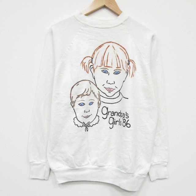 TULTEX 80s 長袖スウェット ガール ホワイト メンズL相当 | 古着