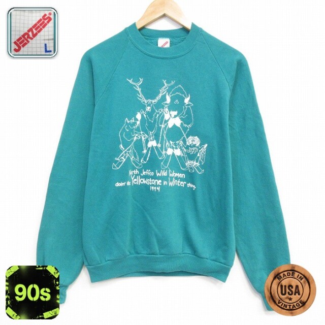 【20%OFF】ジャージーズ 90s 長袖スウェット イエローストーン グリーン メンズM相当 | 古着