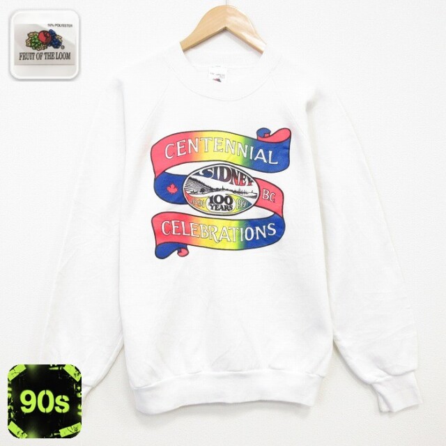【20%OFF】フルーツオブザルーム 90s 長袖スウェット CENTENNIAL ホワイト メンズM相当 | 古着