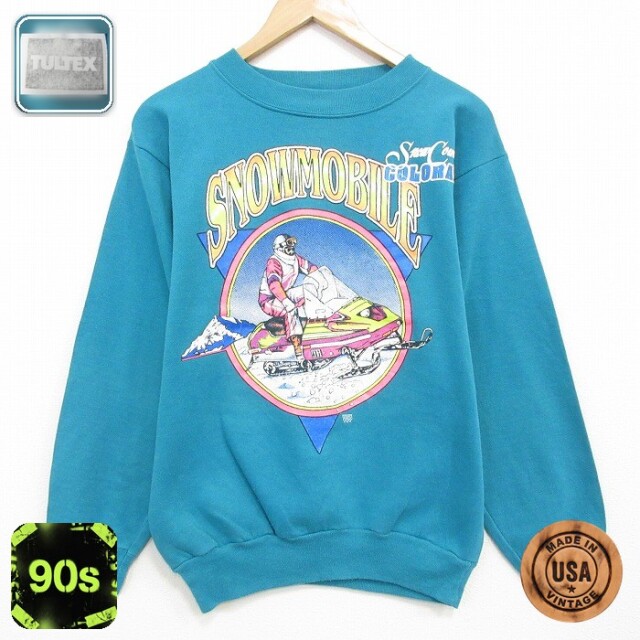 【20%OFF】90s 長袖スウェット スノーモービル ライトブルー メンズM相当 | 古着