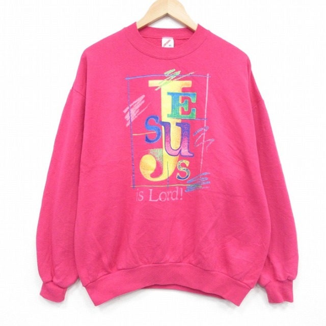 ジャージーズ 90s 長袖スウェット ジーザス ピンク メンズXL相当 | 古着