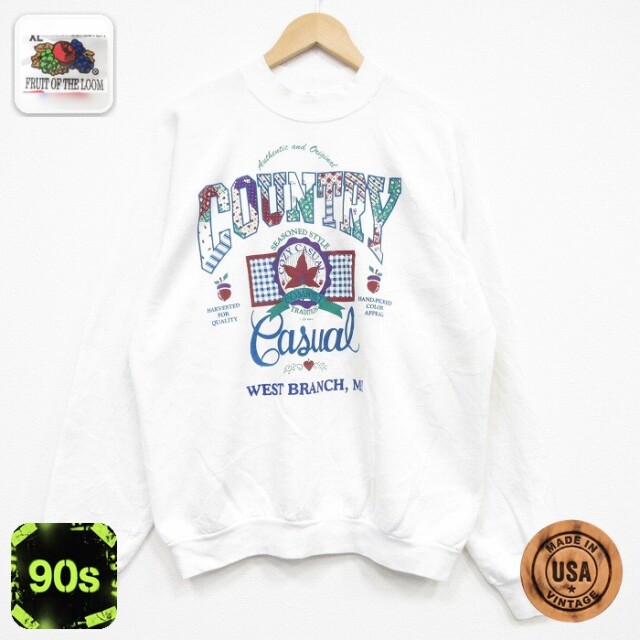 【20%OFF】フルーツオブザルーム 90s 長袖スウェット カントリー ホワイト メンズL相当 | 古着