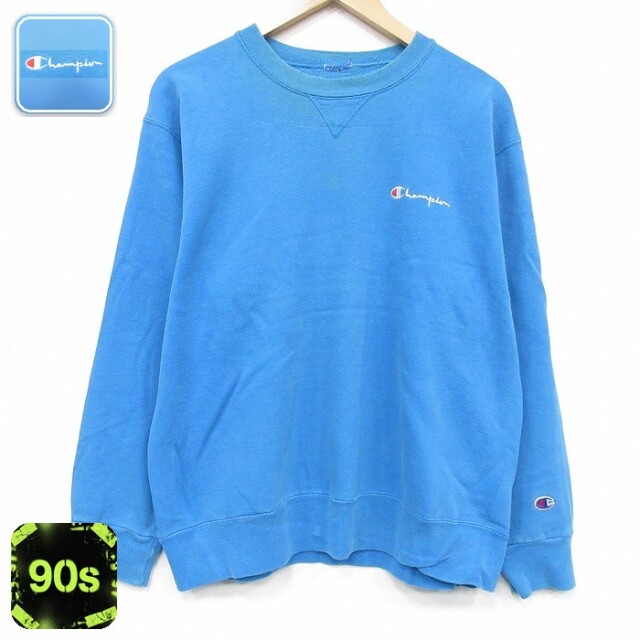 【20%OFF】チャンピオン 90s 長袖スウェット ワンポイントロゴ ライトブルー メンズL相当 | 古着