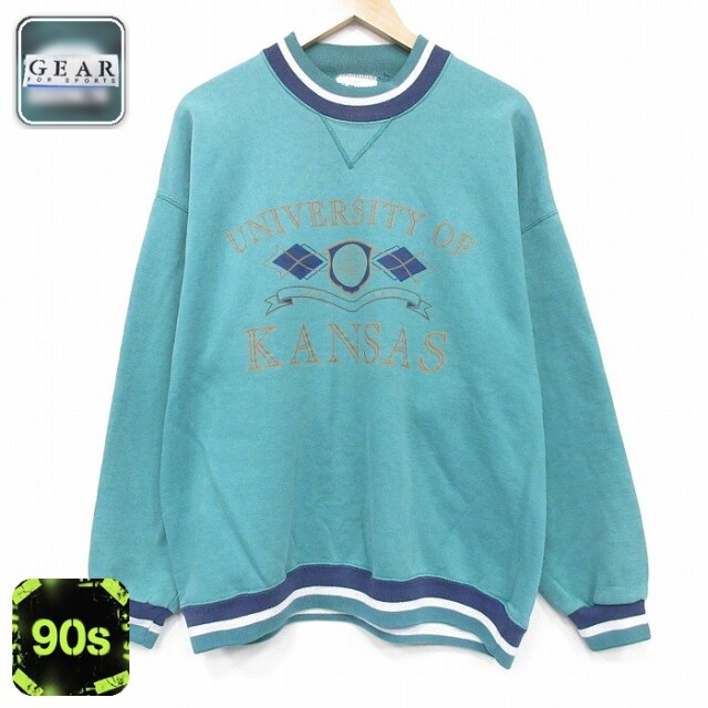 【20%OFF】90s 長袖スウェット カンザスカレッジ ライトグリーン メンズXL相当 | 古着