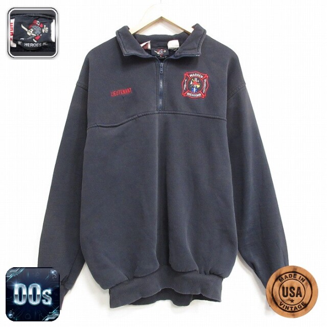 【20%OFF】00s ハーフジップスウェット 消防署 ブラック メンズXL相当 | 古着
