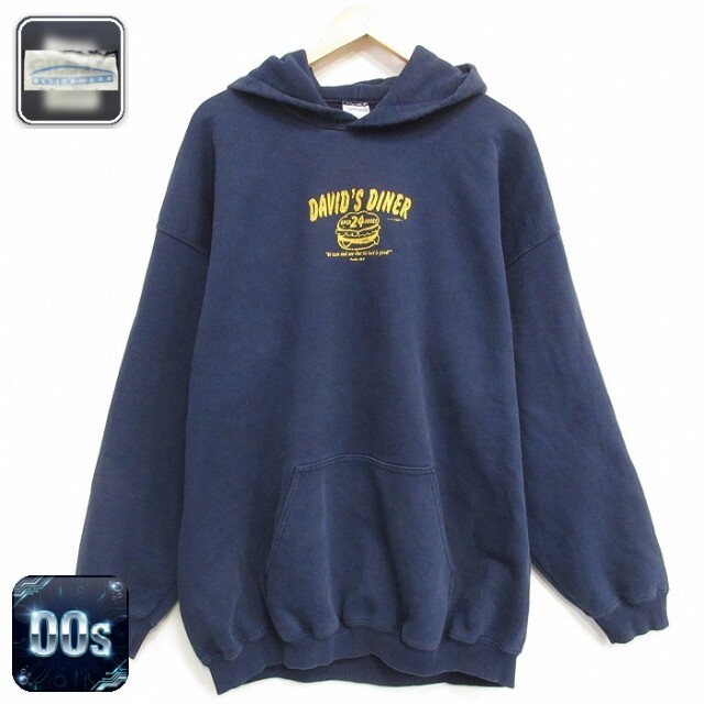 【20%OFF】00s 長袖スウェットパーカー ディナー ネイビー メンズXL相当 | 古着