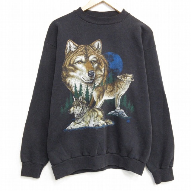 TULTEX 90s 長袖スウェット オオカミ ブラック メンズL相当 | 古着