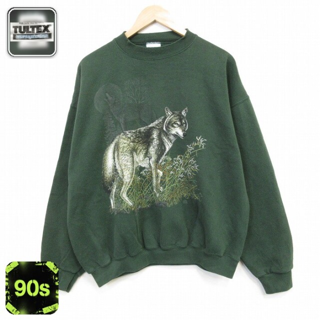 【20%OFF】90s 長袖スウェット オオカミ グリーン メンズXL相当 | 古着
