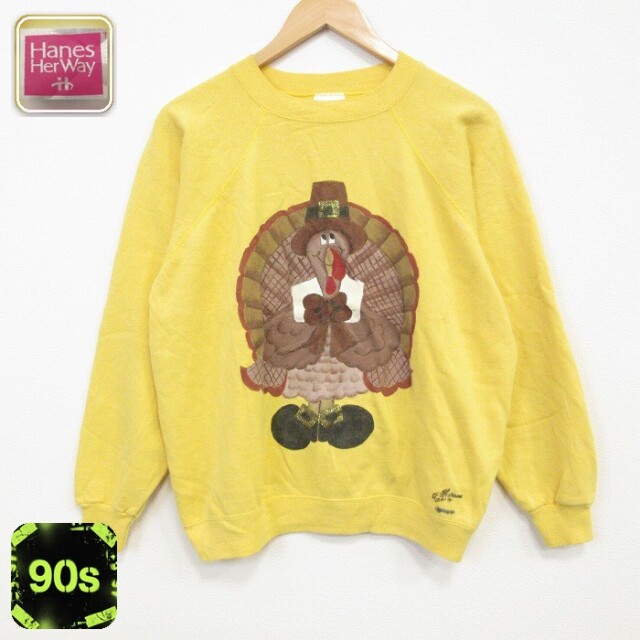 【20%OFF】ヘインズ 90s 長袖スウェット ハンドペイント イエロー メンズL相当 | 古着