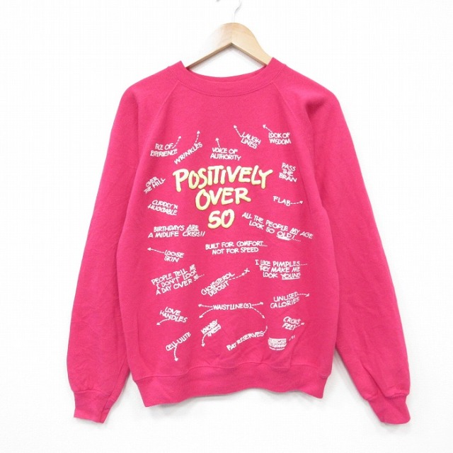 ヘインズ 90s 長袖スウェット POSITIVELY 濃ピンク メンズL相当 | 古着