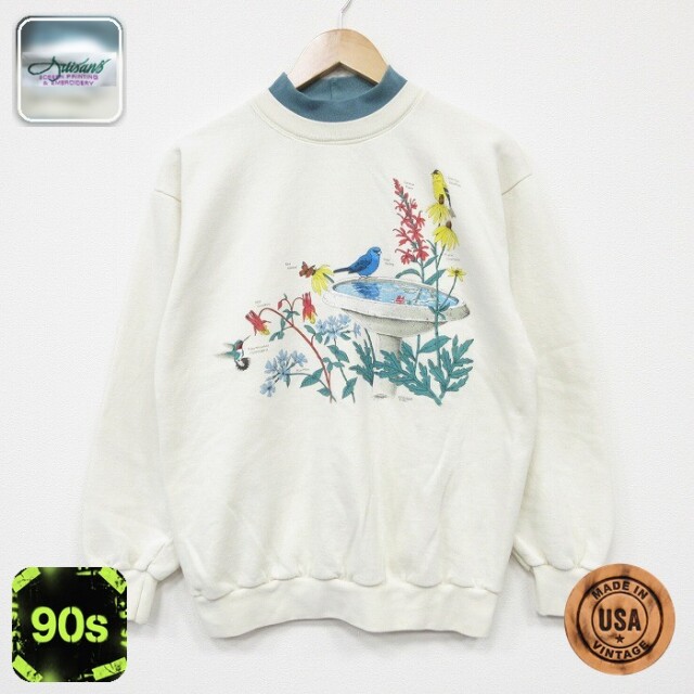【20%OFF】90s 長袖スウェット 鳥 ホワイト メンズM相当 | 古着