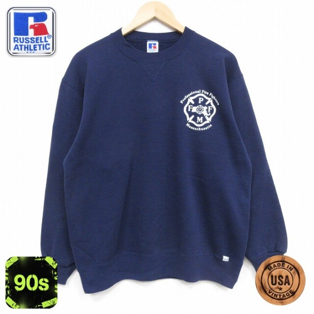 【20%OFF】ラッセル 90s 長袖スウェット 消防署 ネイビー メンズL相当 | 古着