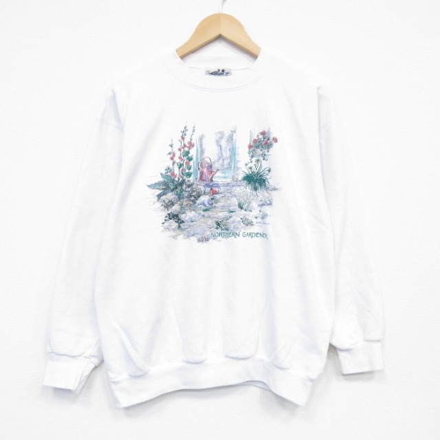 NORTHERN REFLECTIONS 00s 長袖スウェット 花 ホワイト メンズL相当 | 古着