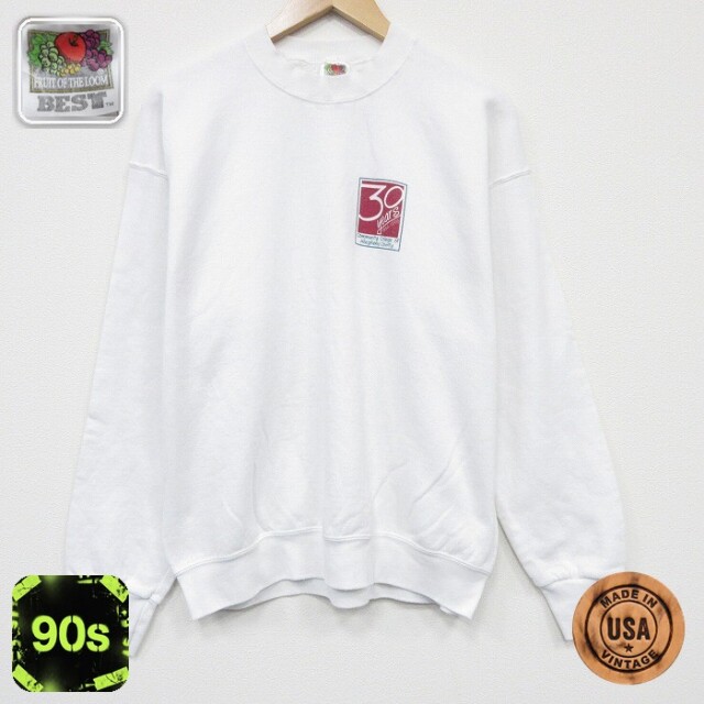 【20%OFF】フルーツオブザルーム 90s 長袖スウェット ホワイト メンズL相当 | 古着
