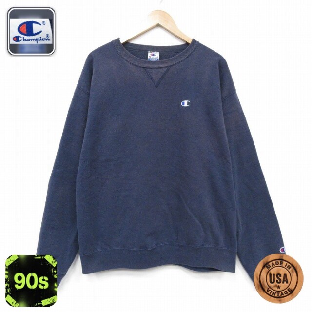 【20%OFF】チャンピオン 90s 長袖スウェット ワンポイントロゴ ネイビー メンズXL相当 | 古着