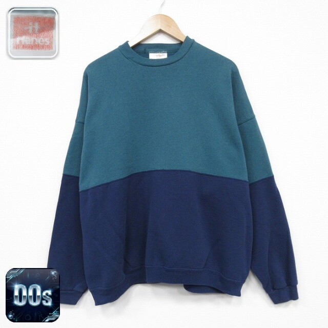 【20%OFF】ヘインズ 00s 長袖スウェット ツートンカラー ネイビー メンズXL相当 | 古着