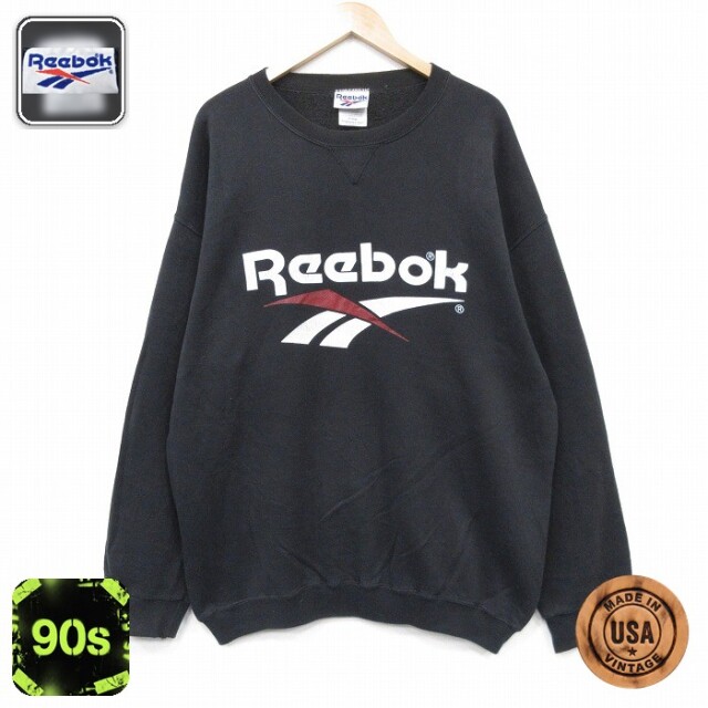 【20%OFF】リーボック 90s 長袖スウェット ビッグロゴ ブラック メンズXL相当 | 古着