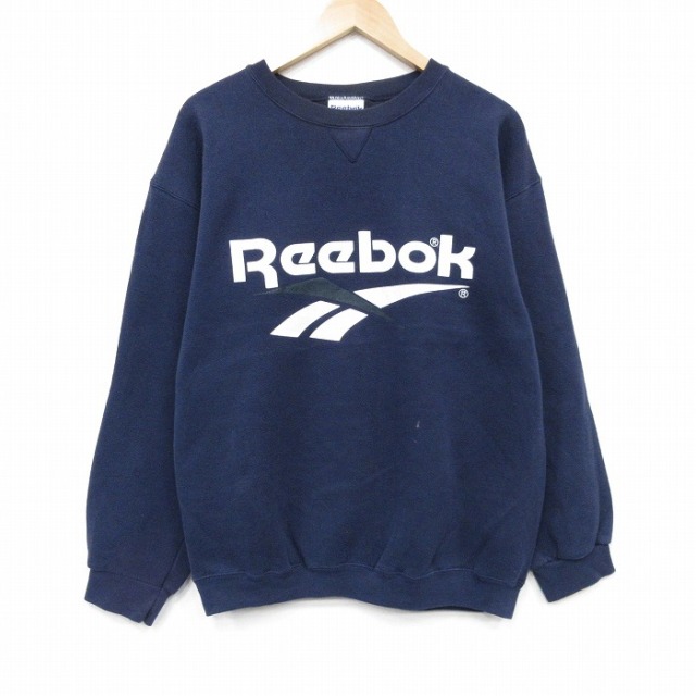 L/古着 リーボック長袖 スウェット メンズ 90年代 90s ビッグロゴ クルーネック USA製 ネイビー【spe】 26may14 古着通販 L☆古着 リーボック長袖 スウェット メンズ 90年代 90s