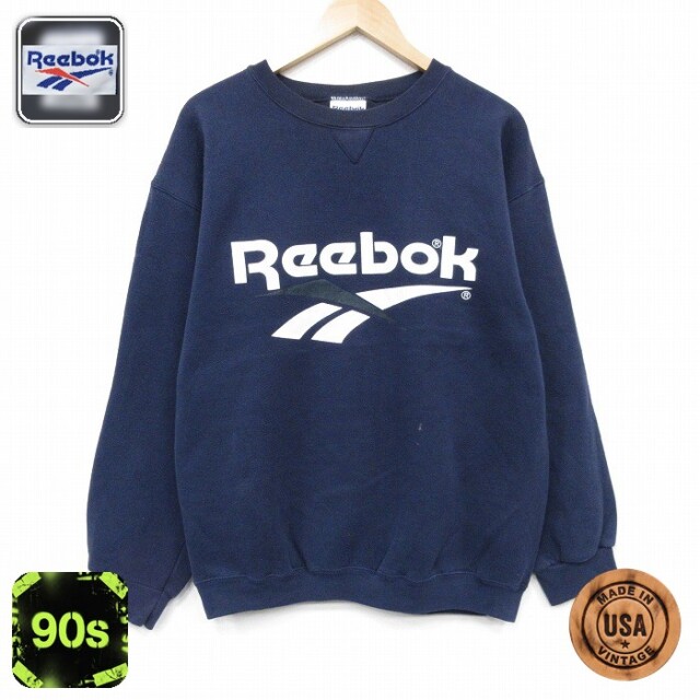 【20%OFF】リーボック 90s 長袖スウェット ビッグロゴ ネイビー メンズL相当 | 古着