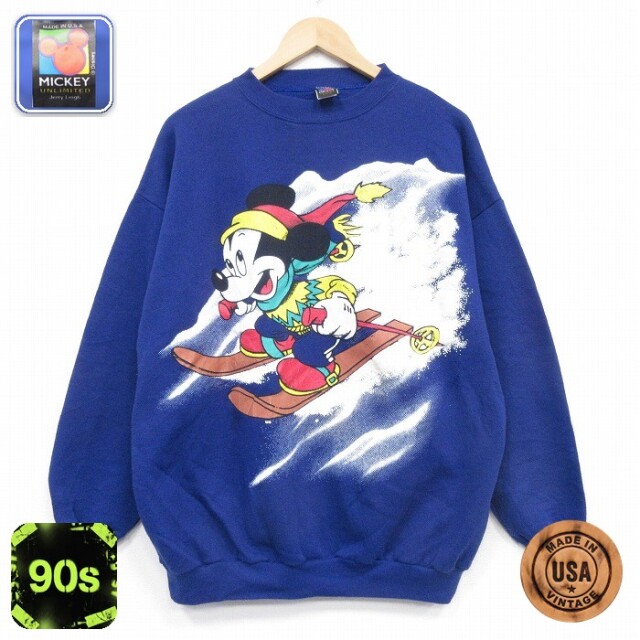 【20%OFF】ディズニー 90s 長袖スウェット ミッキースキー ブルー メンズXL相当 | 古着