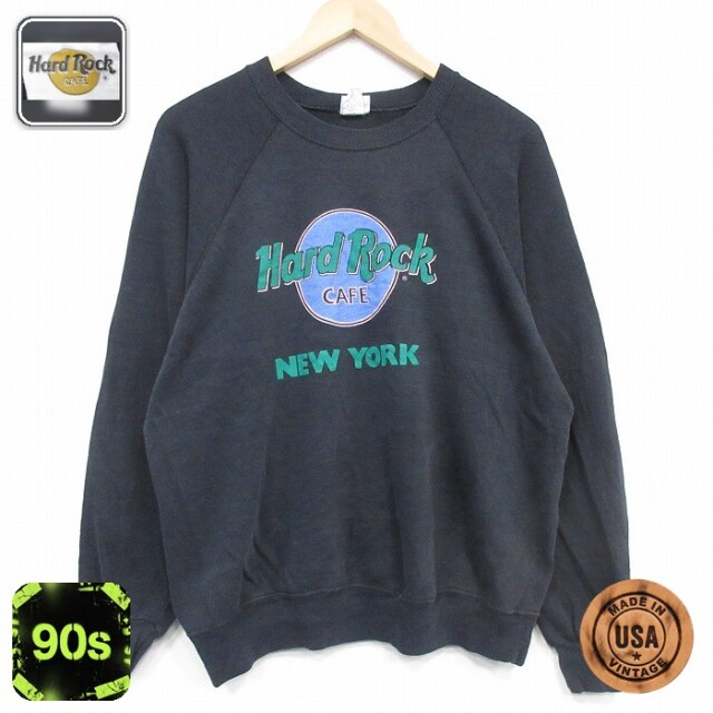 【20%OFF】ハードロックカフェ 90s 長袖スウェット ラグラン ブラック メンズL相当 | 古着