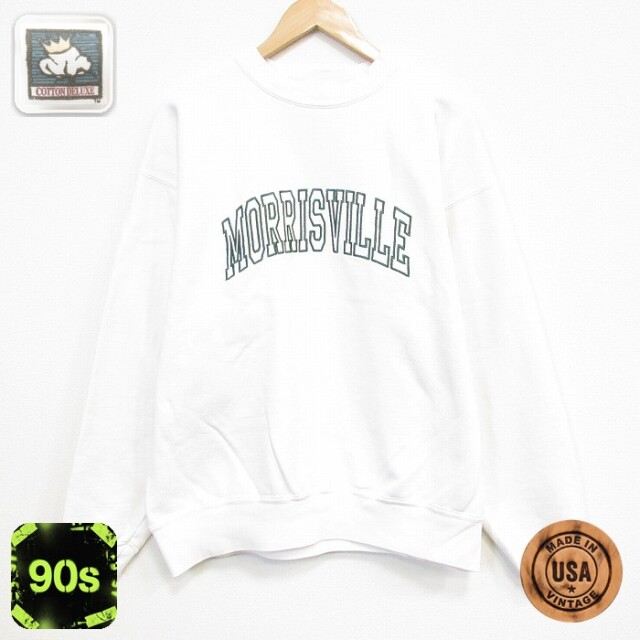 【20%OFF】ジャージーズ 90s 長袖スウェット MORRISVILLE刺繍 ホワイト メンズXL相当 | 古着