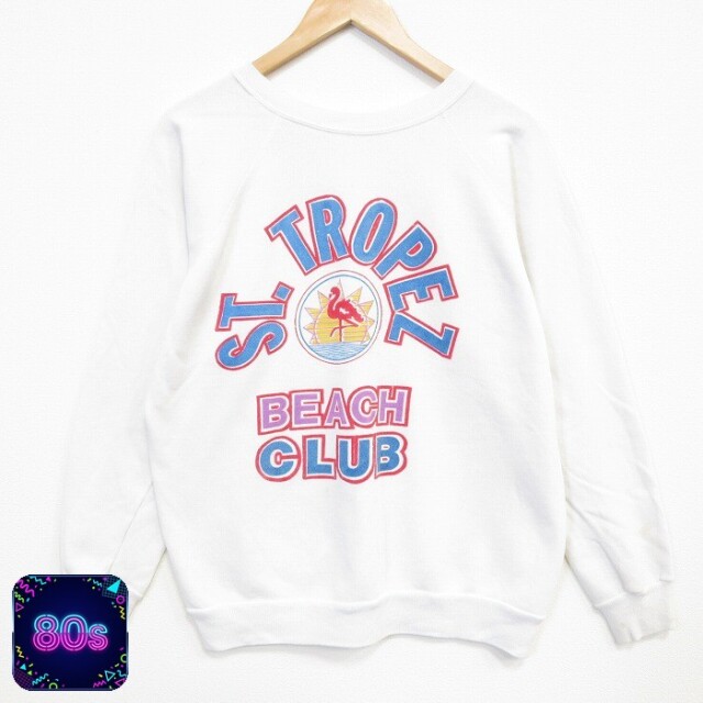 【20%OFF】80s 長袖スウェット フラミンゴ ホワイト メンズM相当 | 古着