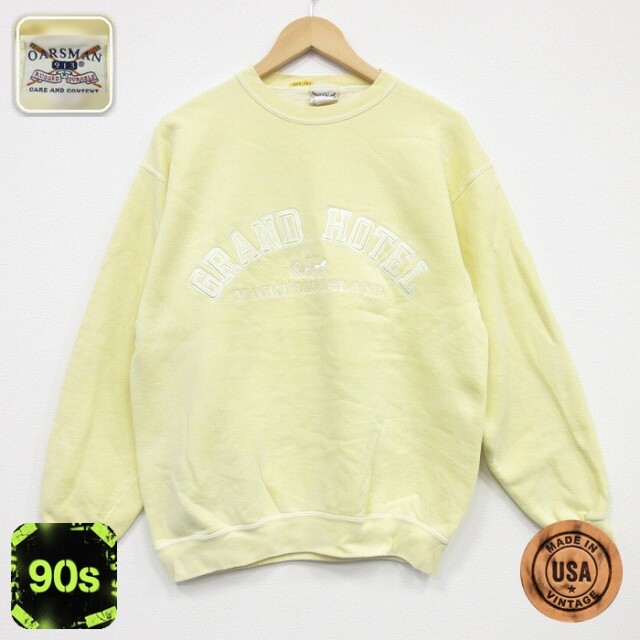 【20%OFF】90s 長袖スウェット グランドホテル刺繍 イエロー メンズL相当 | 古着