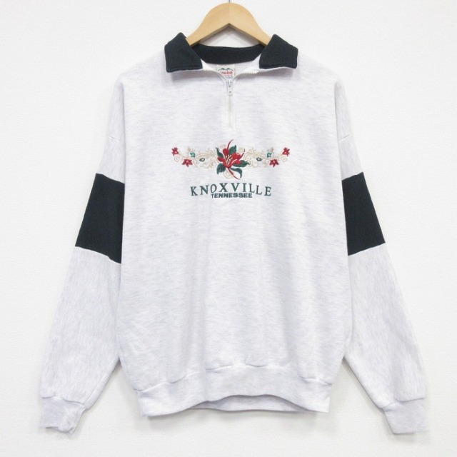 90s ハーフジップスウェット テネシー刺繍 グレー メンズXL相当 | 古着