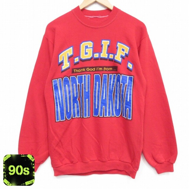【20%OFF】長袖 スウェット 90s ノースダコタ クルーネック 赤 メンズS相当 | 古着