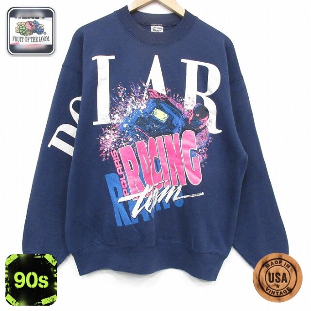 【20%OFF】フルーツオブザルーム 90s 長袖スウェット レーシングチーム ネイビー メンズXL相当 | 古着