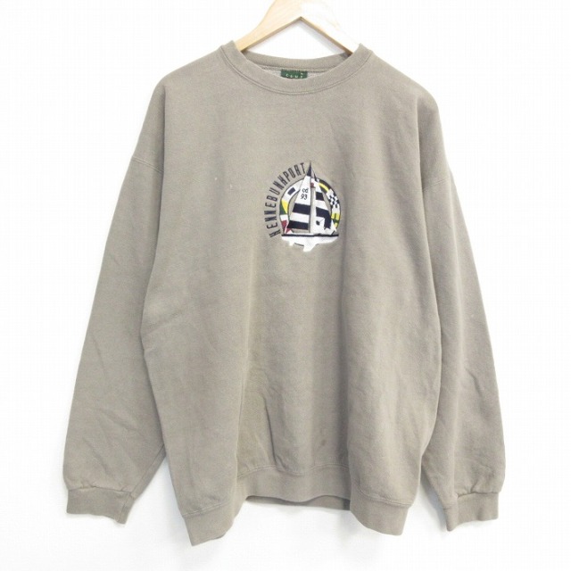 90s 長袖スウェット ヨット刺繍 ベージュ メンズXL相当 | 古着