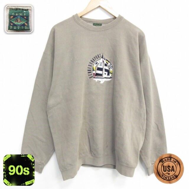【20%OFF】90s 長袖スウェット ヨット刺繍 ベージュ メンズXL相当 | 古着