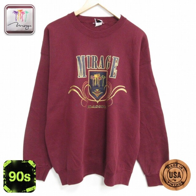 【20%OFF】90s 長袖スウェット MIRAGE バーガンディ メンズL相当 | 古着