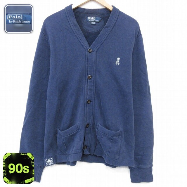 【20%OFF】ラルフローレン 90s 長袖カーディガン ワンポイントロゴ ネイビー メンズL相当 | 古着