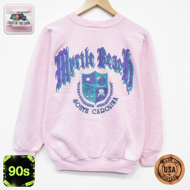 【20%OFF】フルーツオブザルーム 90s 長袖スウェット マートルビーチ ピンク メンズM相当 | 古着