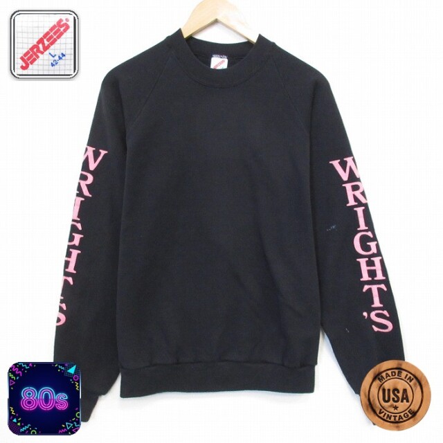 80s ラグランスウェット WRIGHTS ブラック メンズM相当 | 古着