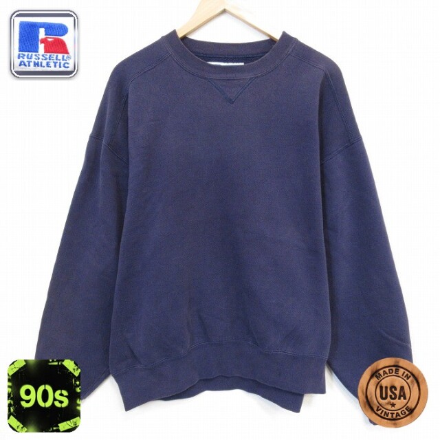 【20%OFF】ラッセル 90s 長袖スウェット ワンポイントロゴ ネイビー メンズXL相当 | 古着