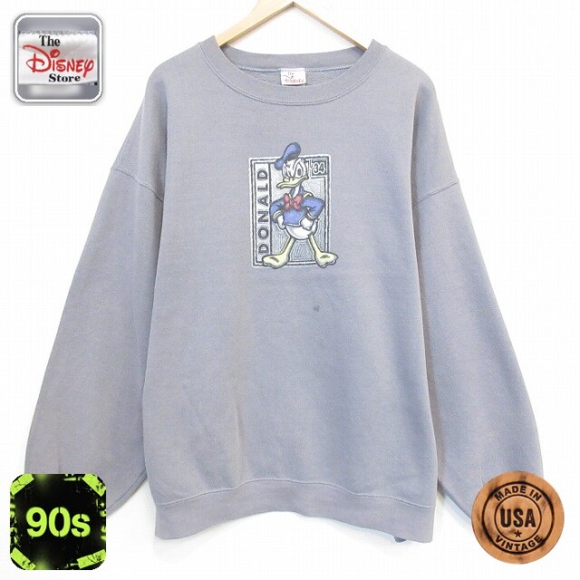 【20%OFF】ディズニー 90s 長袖スウェット ドナルドダック グレー メンズXL相当 | 古着